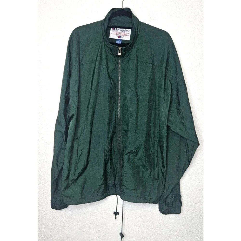 Vintage Champion Jacket Mens XL Green Full Zip Pockets Retro Windbreaker 80s 90s